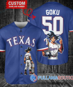 Texas Rangers x Son Goku Kakarot Super Saiyan Dragon Ball Z with Trophy Baseball Jersey Royal V2