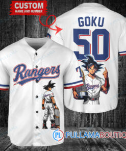 Texas Rangers x Son Goku Kakarot Super Saiyan Dragon Ball Z with Trophy Baseball Jersey White V2