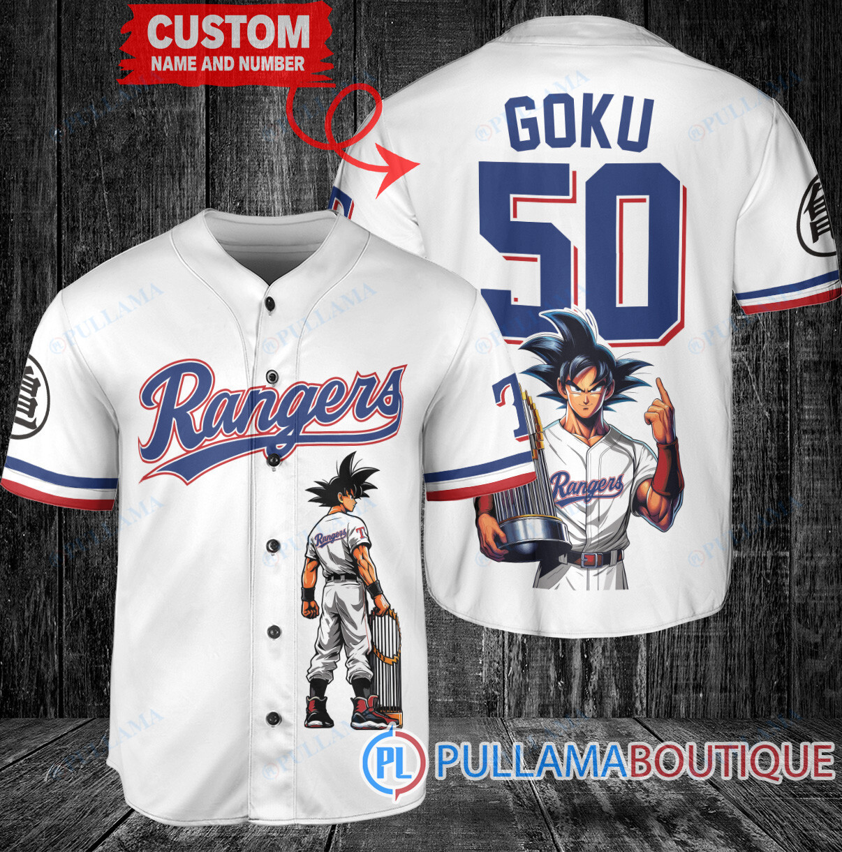 Atlanta Braves x Son Goku Kakarot Super Saiyan Dragon Ball Z with Trophy Baseball Jersey White V2