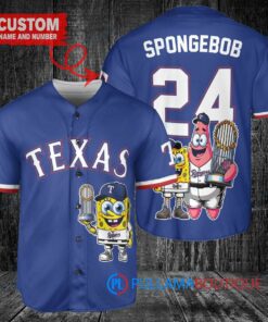 Texas Rangers x SpongeBob SquarePants with Trophy Custom Baseball Jersey Royal