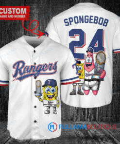 Texas Rangers x SpongeBob SquarePants with Trophy Custom Baseball Jersey White