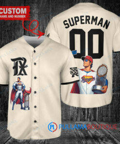 Texas Rangers x Superman DC Comics with Trophy Custom Baseball Jersey Cream