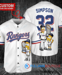 Texas Rangers x The Simpsons Baseball Jersey White – Bart, Homer, Lisa Trophy