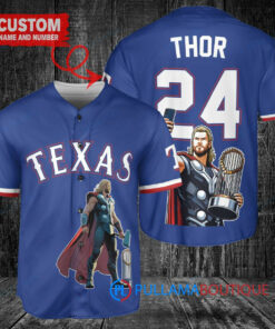 Texas Rangers x Thor Marvel with Trophy Custom Baseball Jersey Royal