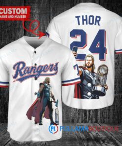 Texas Rangers x Thor Marvel with Trophy Custom Baseball Jersey White