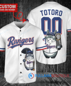 Texas Rangers x Totoro Studio Ghibli with Trophy Custom Baseball Jersey White