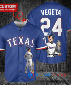 Texas Rangers x Vegeta Super Saiyan Dragon Ball Z with Trophy Custom Baseball Jersey Royal