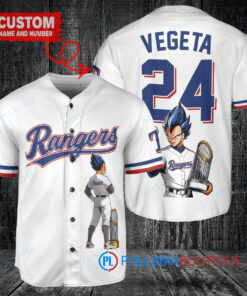 Texas Rangers x Vegeta Super Saiyan Dragon Ball Z with Trophy Custom Baseball Jersey White