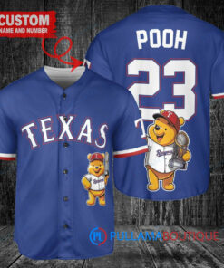 Texas Rangers x Winnie the Pooh with Trophy Custom Baseball Jersey Royal