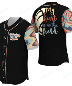 Volleyball Mom Retro Heart Is On The Field Baseball Jersey