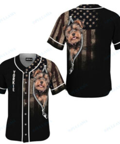 Yorkshire Terrier Zipper Usa Flag Baseball Jersey