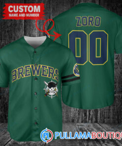 Zoro One Piece Straw Hats Milwaukee Brewers Custom Baseball Jersey